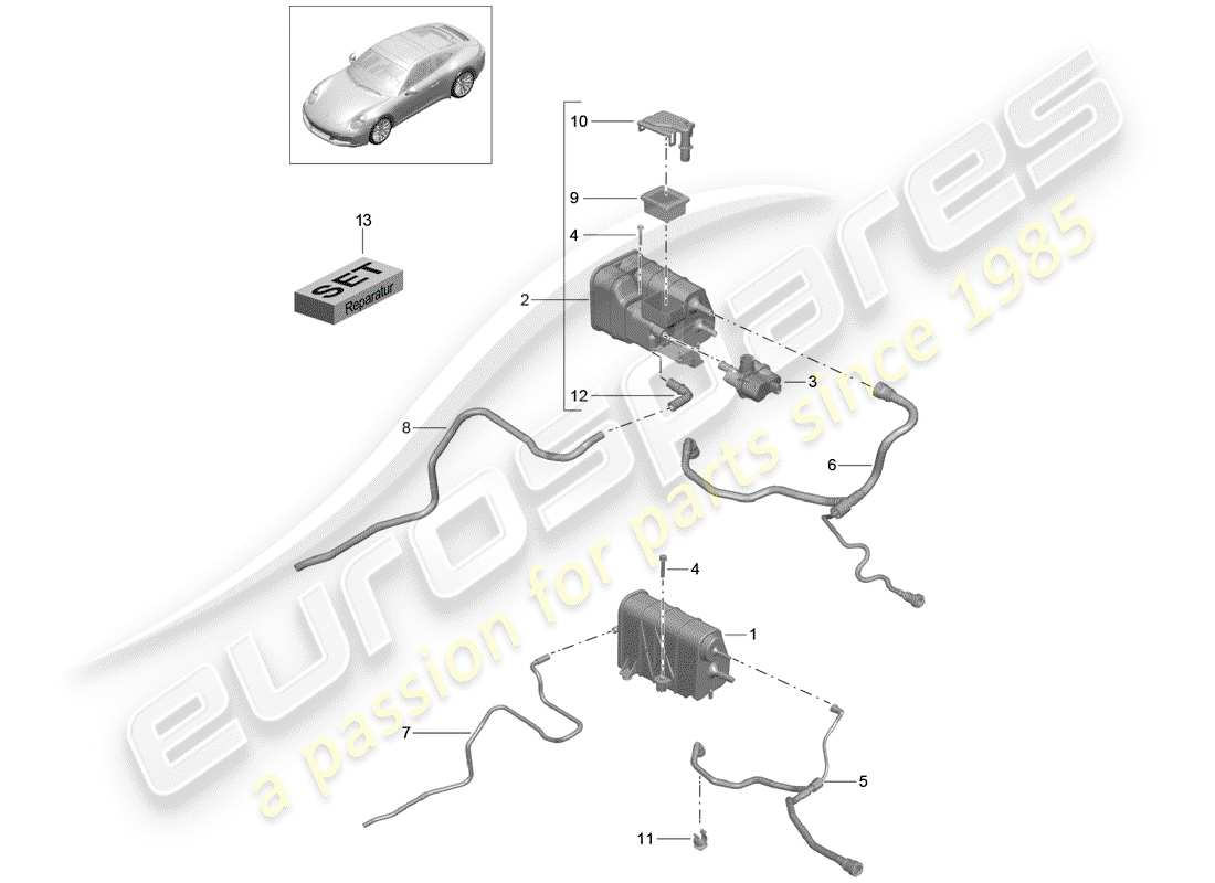 porsche 991 gen. 2 (2019) evaporative emission canister part diagram