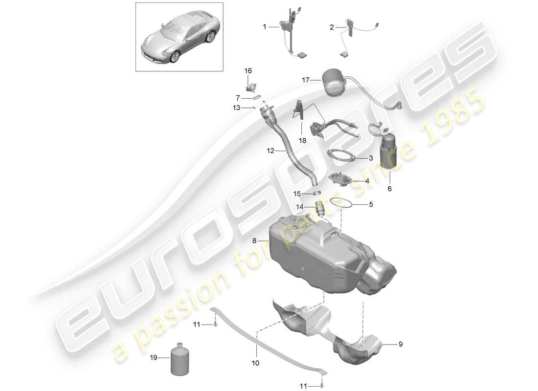 porsche 991 gen. 2 (2019) fuel tank part diagram