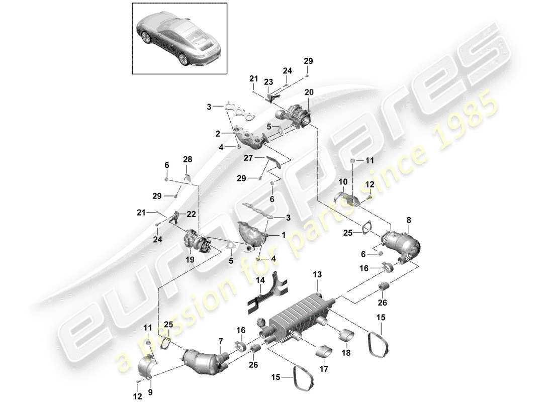 porsche 991 gen. 2 (2018) exhaust system part diagram