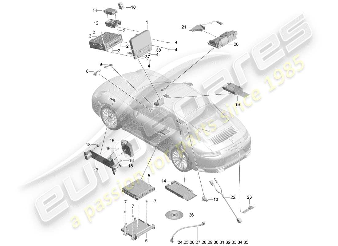 porsche 991 gen. 2 (2019) display part diagram