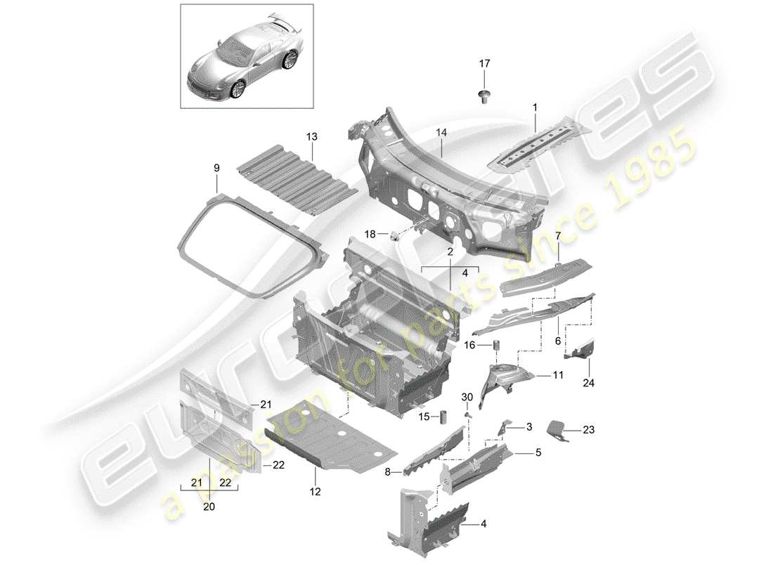 porsche 991r/gt3/rs (2014) front end parts diagram