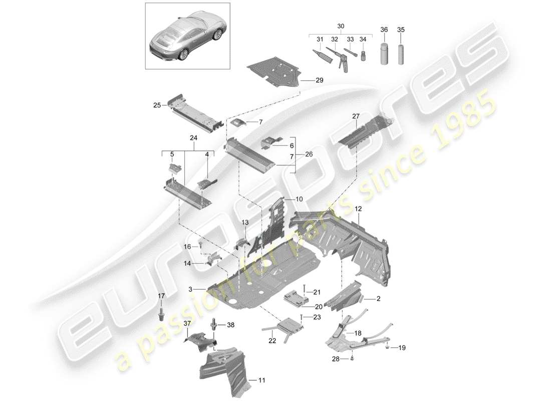 porsche 991 gen. 2 (2018) floor plates part diagram