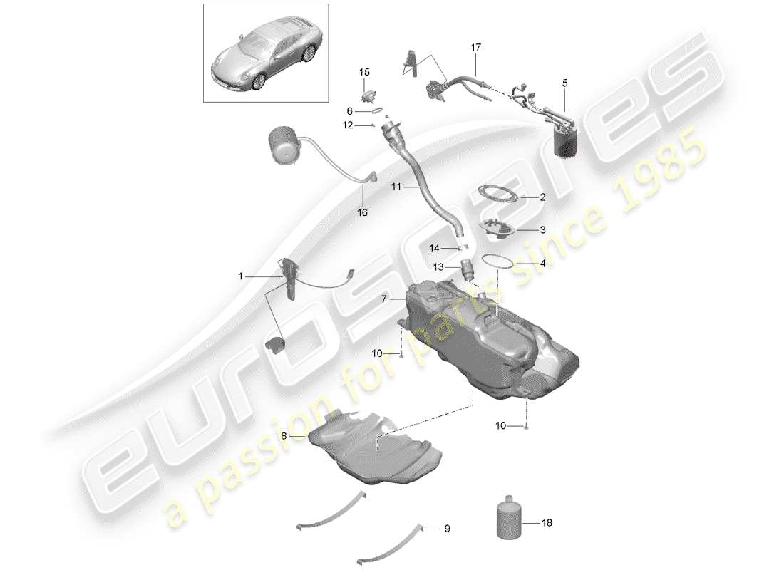 porsche 991 turbo (2016) fuel tank parts diagram