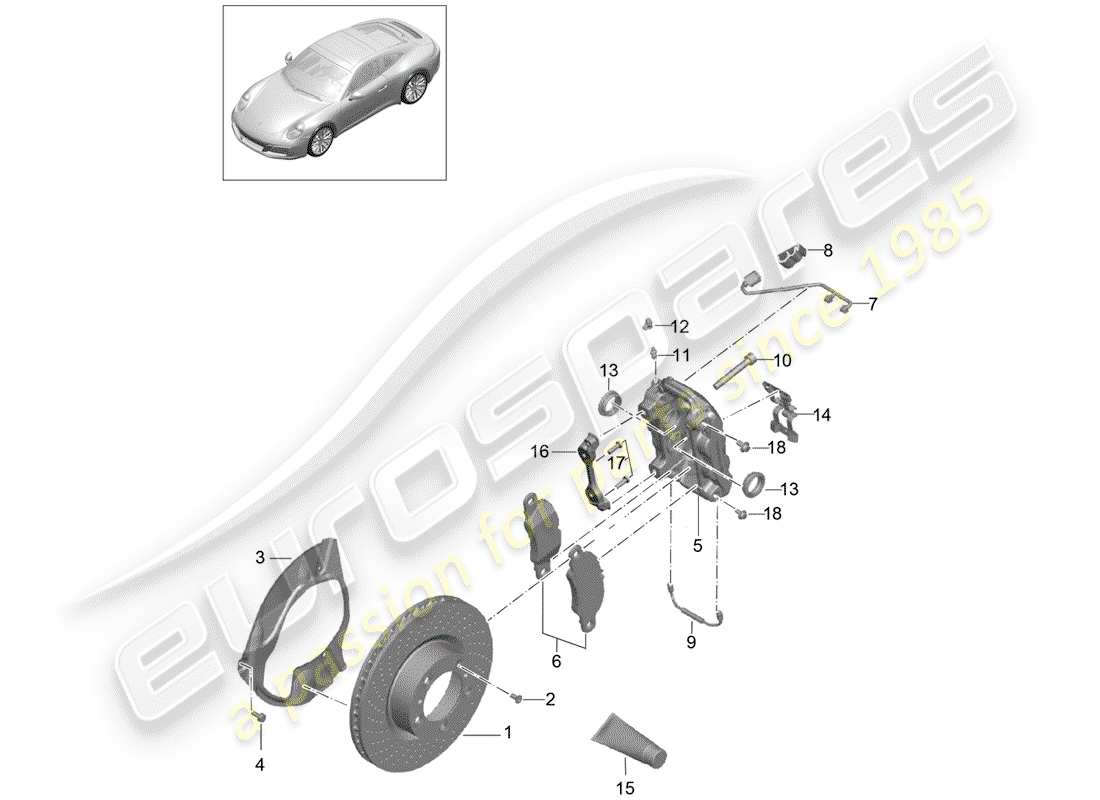 porsche 991 gen. 2 (2018) disc brakes part diagram