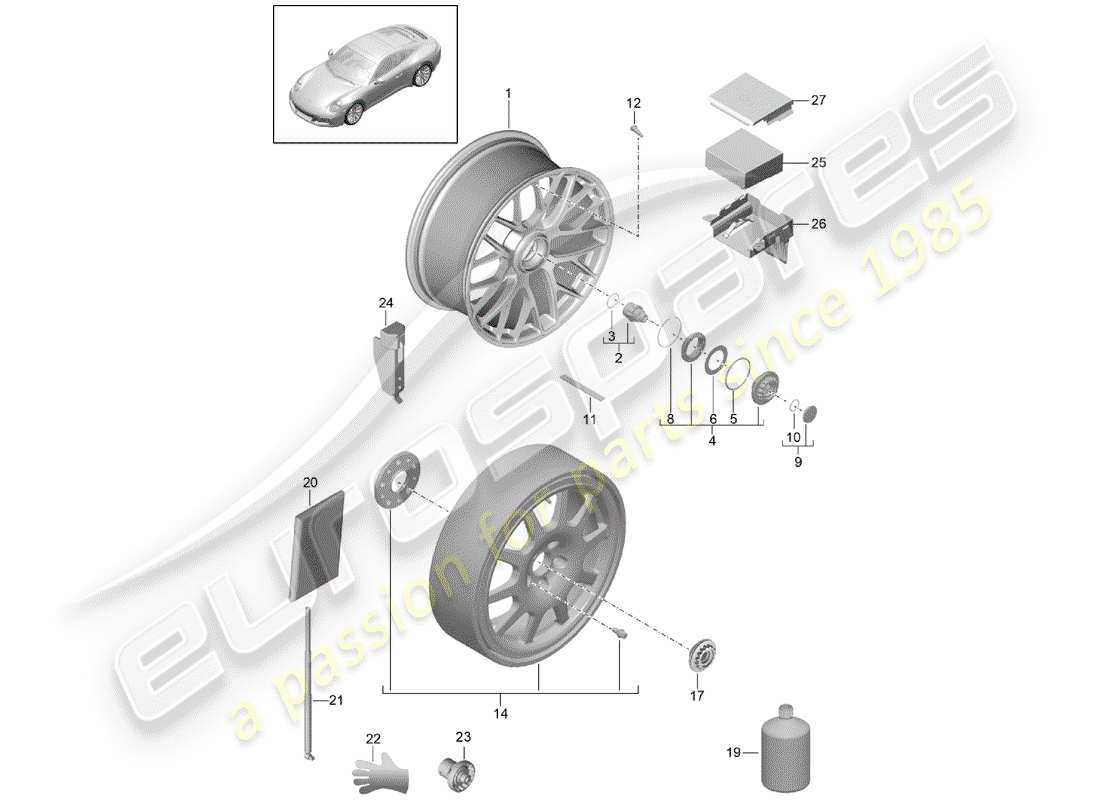 porsche 991 gen. 2 (2018) alloy wheel parts diagram
