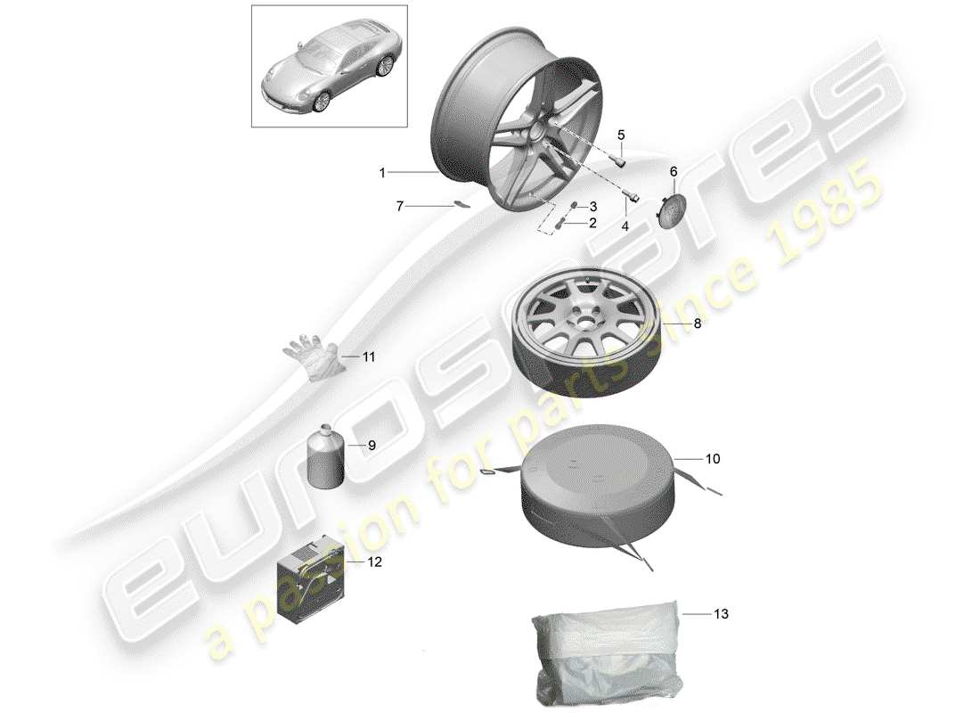 porsche 991 gen. 2 (2019) alloy wheel part diagram