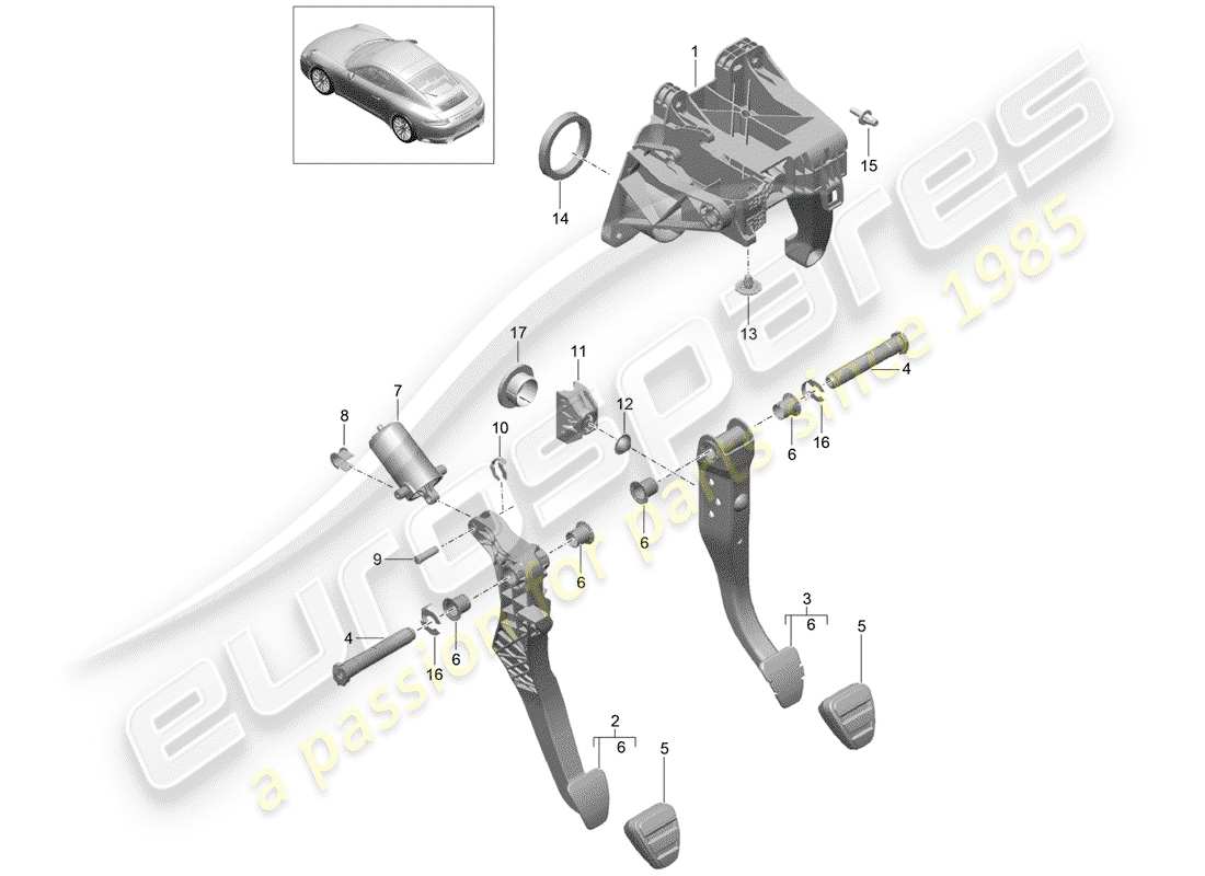 porsche 991 gen. 2 (2018) brake and acc. pedal assembly parts diagram