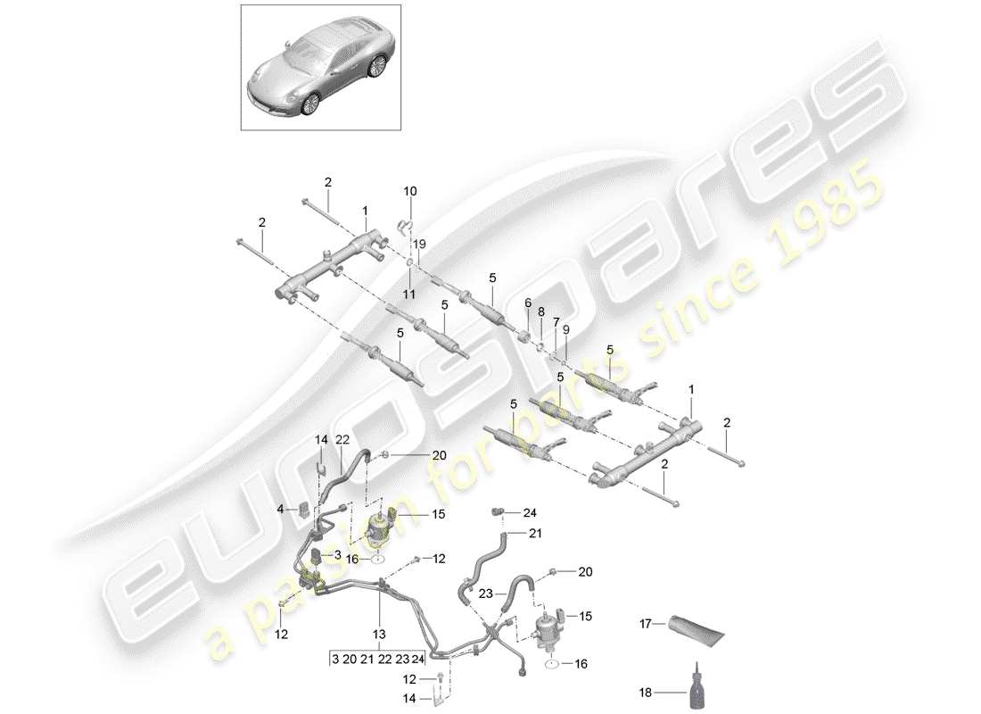 porsche 991 gen. 2 (2019) fuel collection pipe part diagram