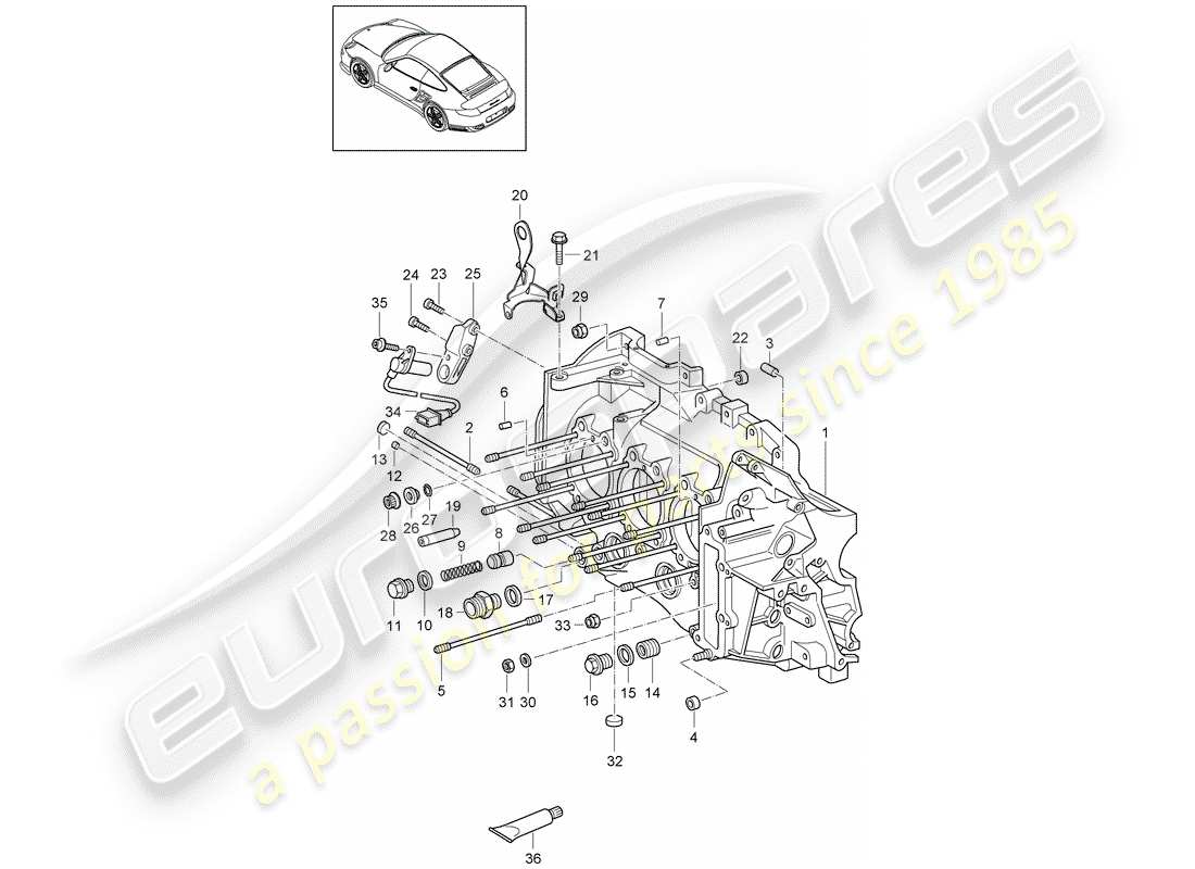 porsche 911 t/gt2rs (2012) crankcase parts diagram