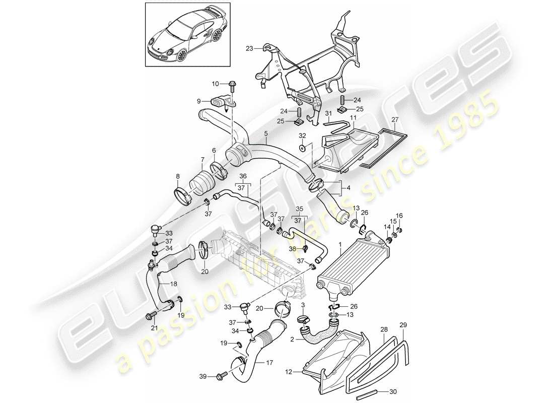 porsche 911 t/gt2rs (2011) turbocharging part diagram