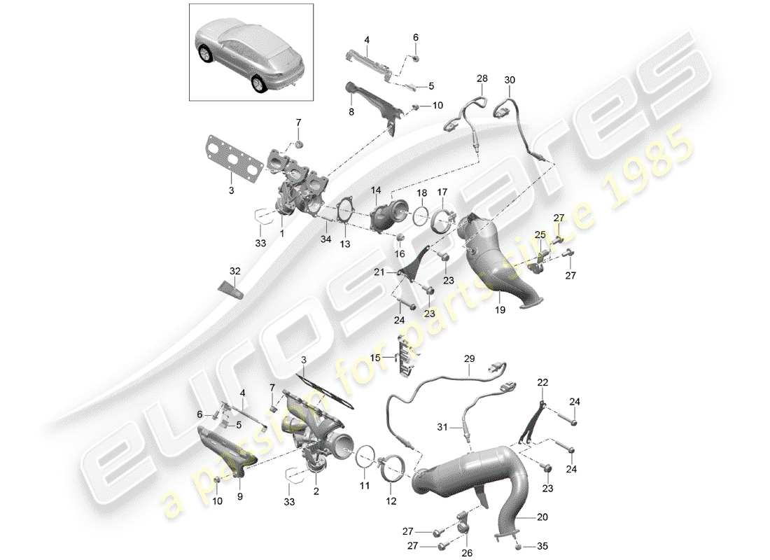 porsche macan (2018) exhaust system part diagram