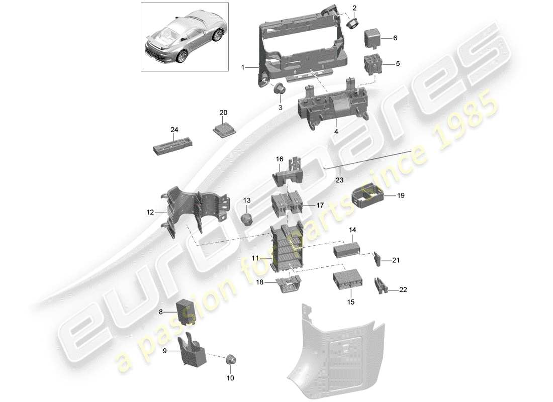 porsche 991r/gt3/rs (2019) fuse box/relay plate parts diagram