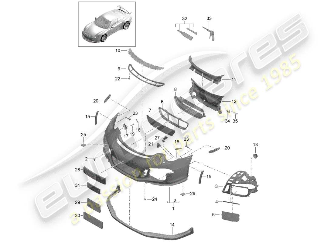 porsche 991r/gt3/rs (2019) bumper parts diagram