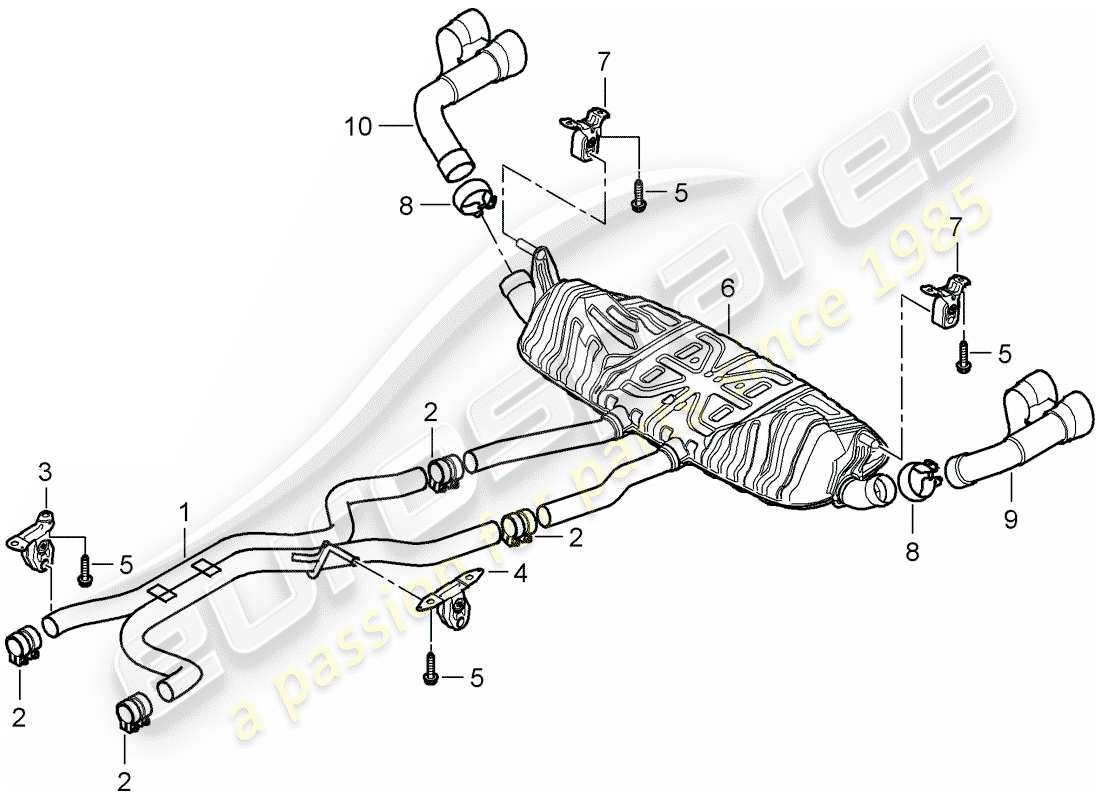 porsche cayenne (2009) exhaust system part diagram