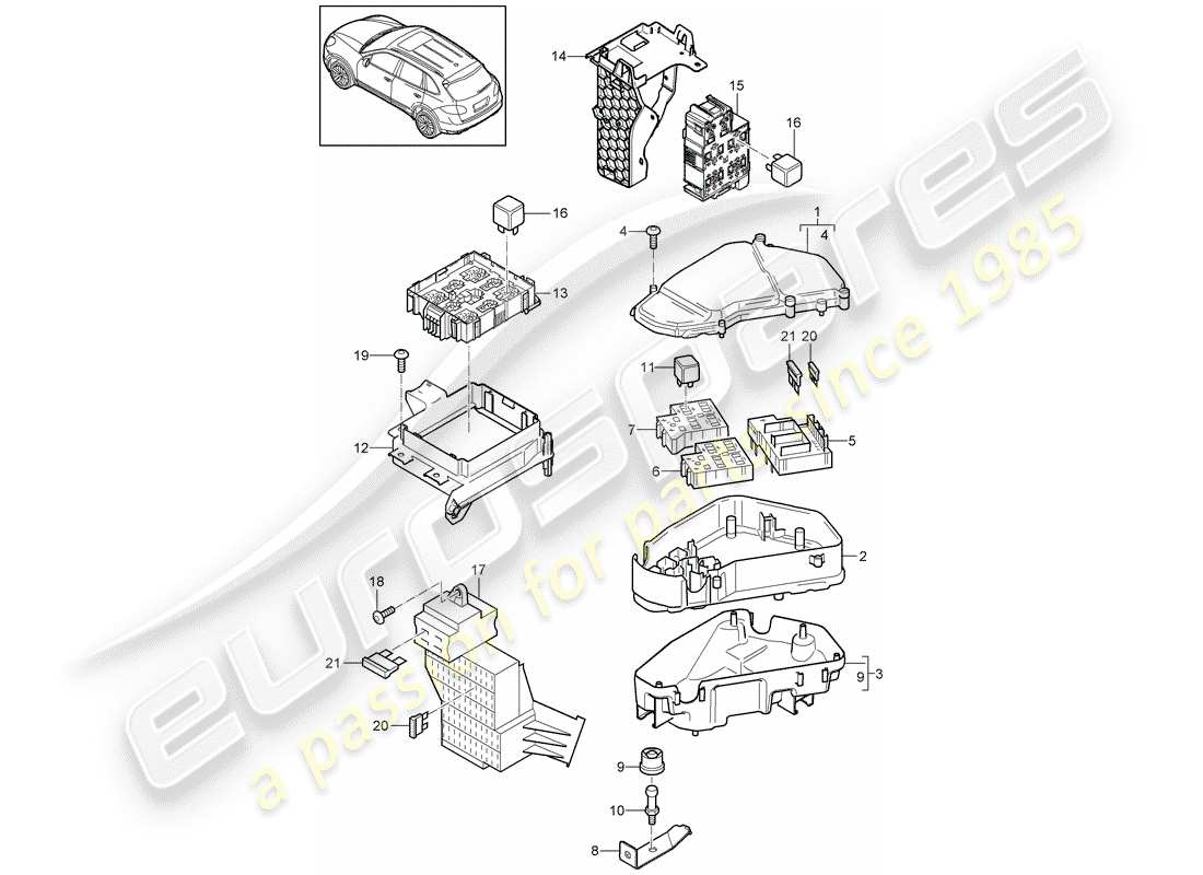 porsche cayenne e2 (2013) fuse box/relay plate part diagram