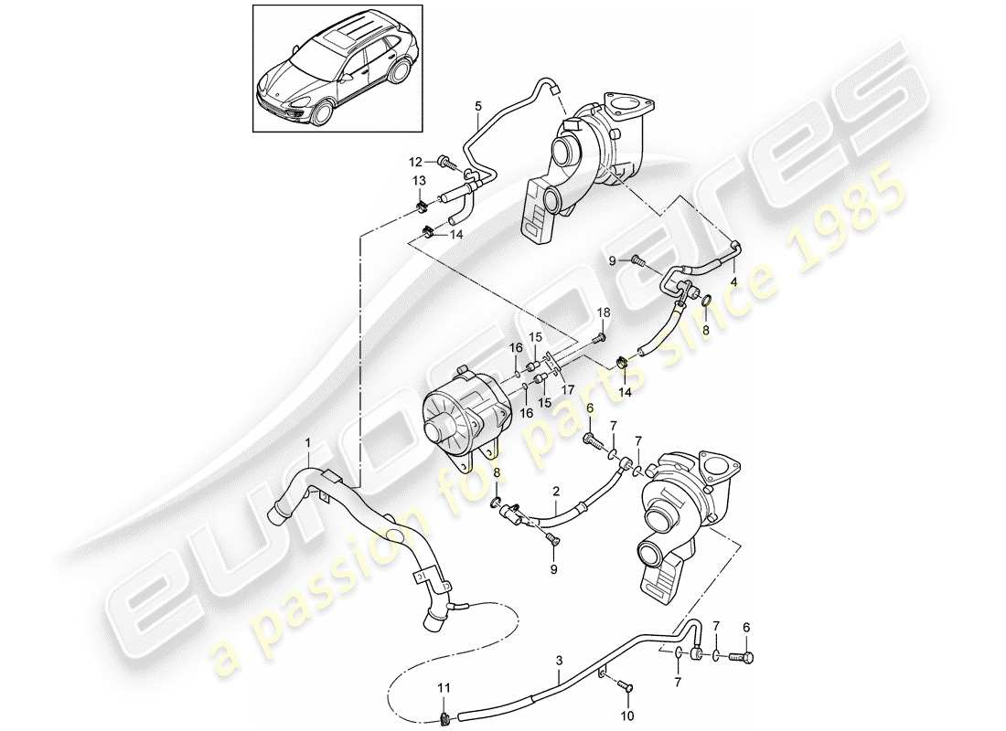 porsche cayenne e2 (2013) exhaust gas turbocharger part diagram