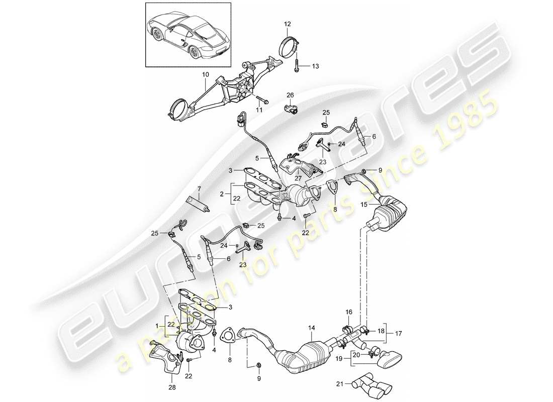 porsche cayman 987 (2009) exhaust system part diagram