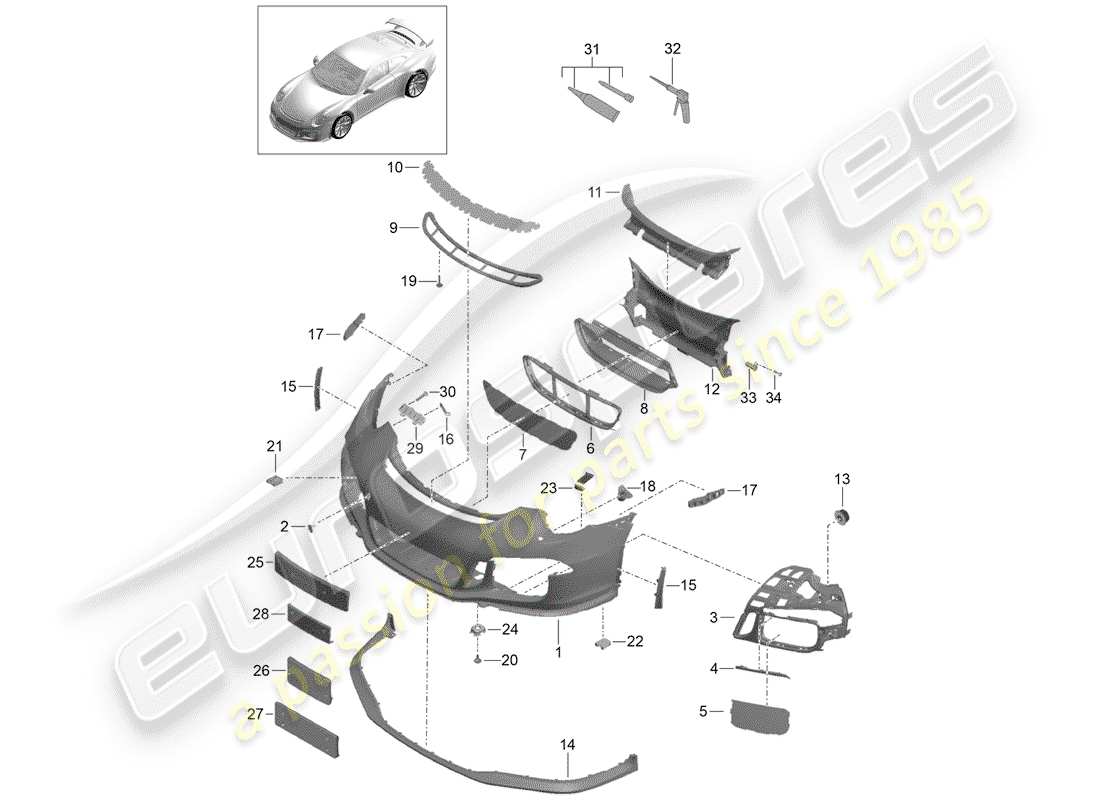 porsche 991r/gt3/rs (2020) bumper parts diagram