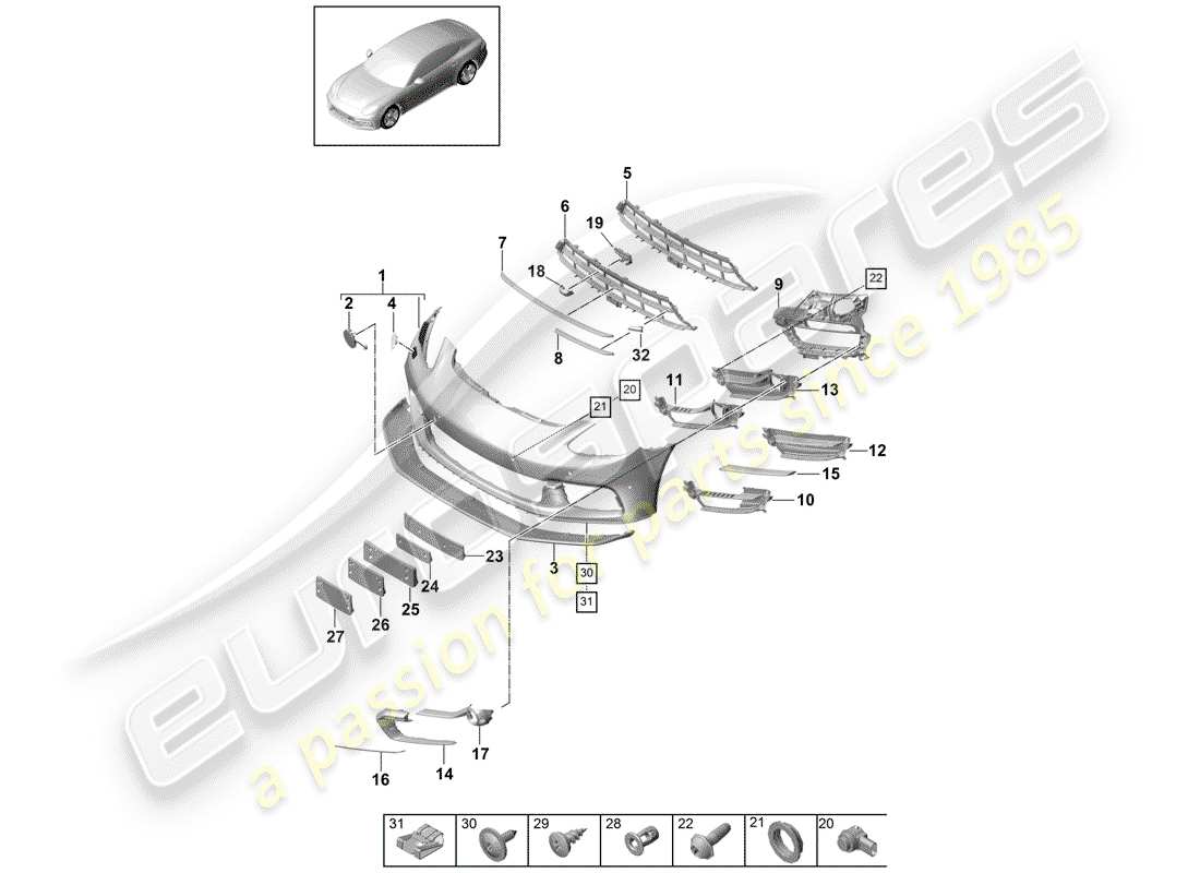 porsche panamera 971 (2017) bumper part diagram