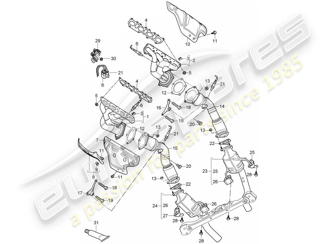 porsche cayenne (2008) exhaust system part diagram