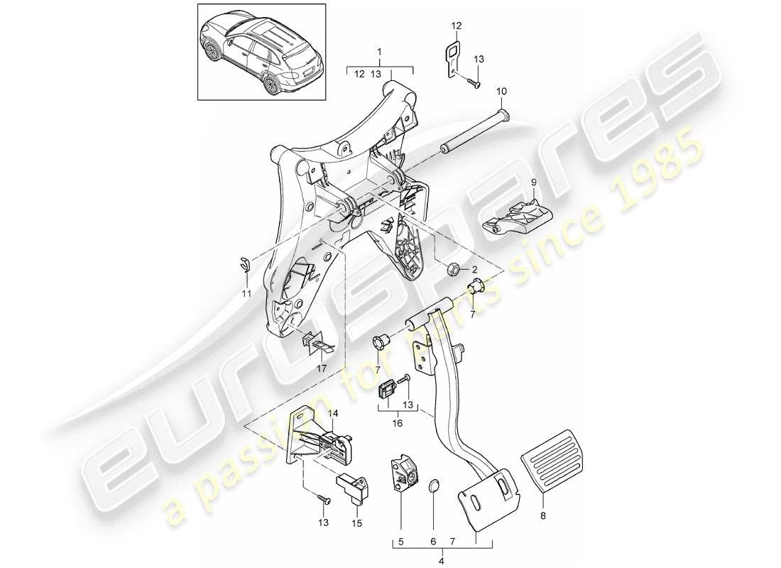 porsche cayenne e2 (2018) pedals part diagram