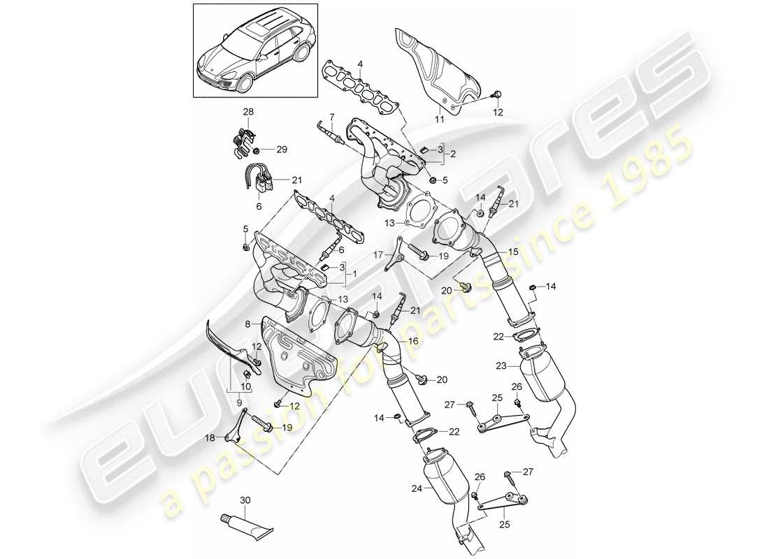 porsche cayenne e2 (2018) exhaust system part diagram