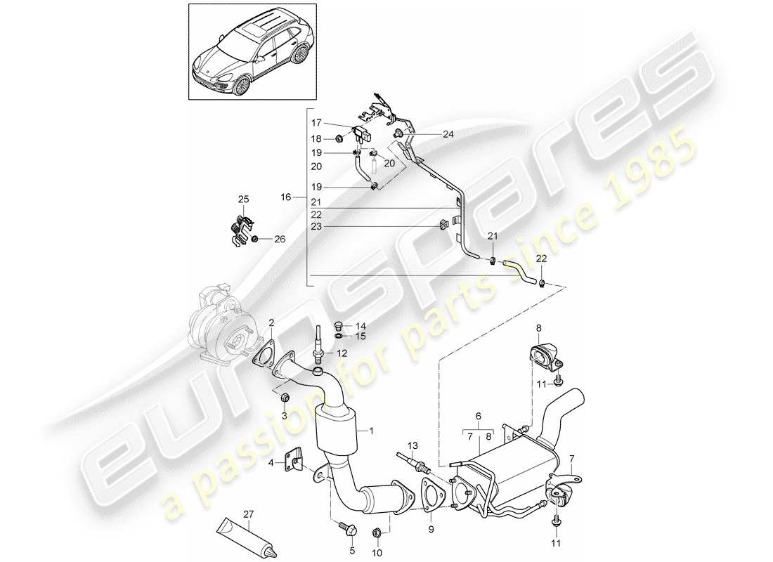 porsche cayenne e2 (2018) exhaust system part diagram