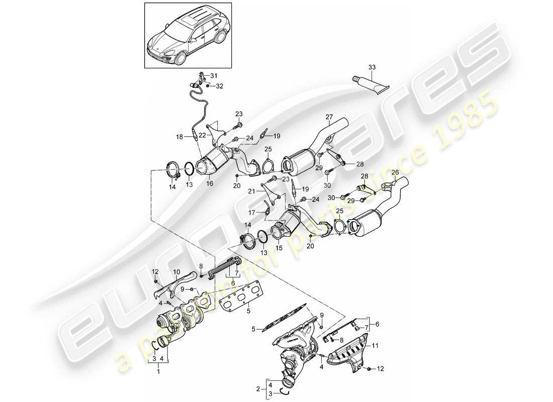 porsche cayenne e2 (2013) exhaust system part diagram