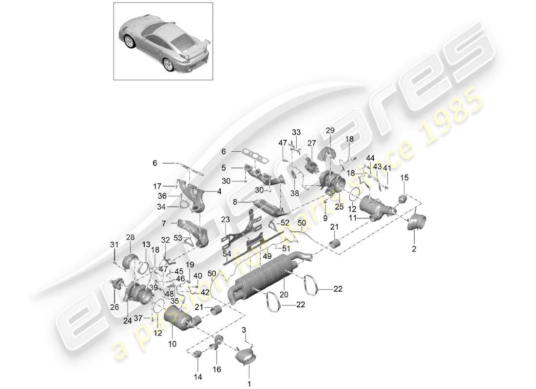 porsche 991 turbo (2019) exhaust system part diagram