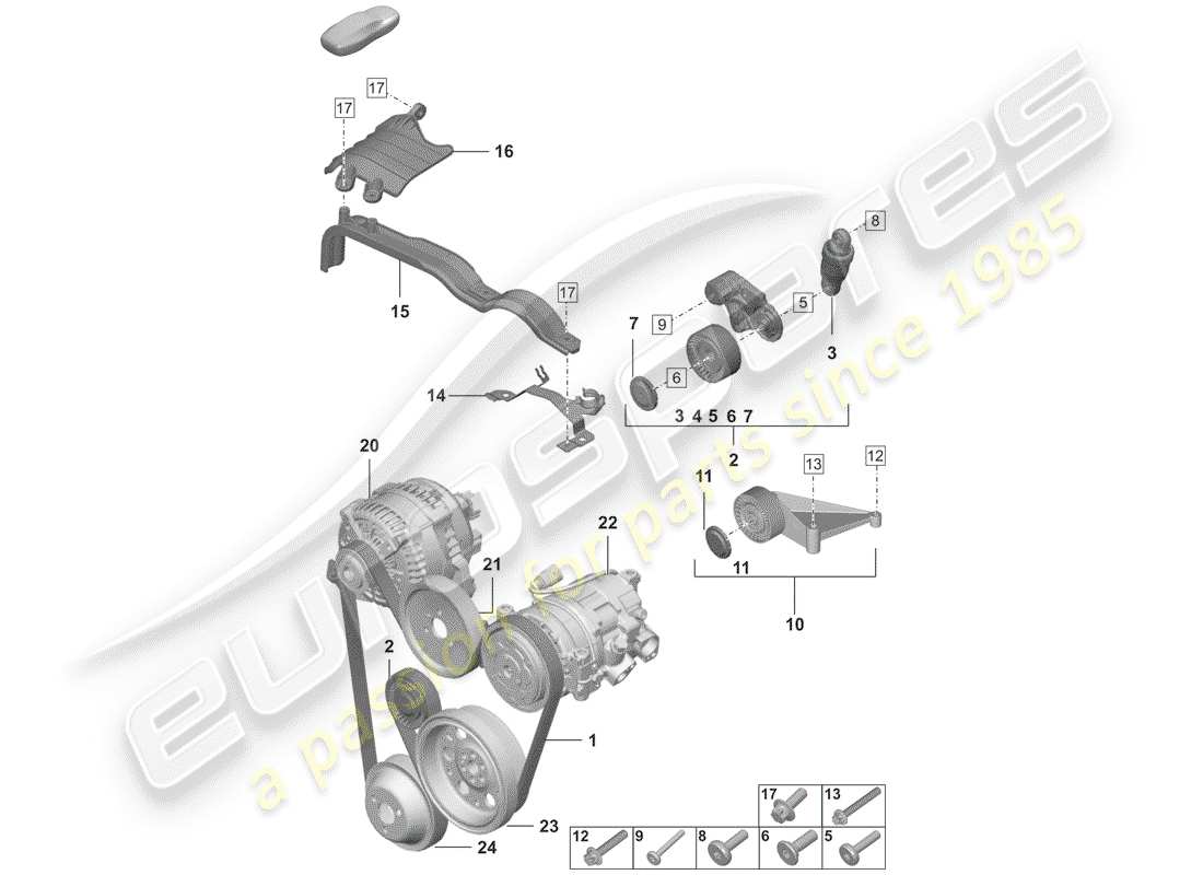 porsche 992 (2020) v-ribbed belt part diagram