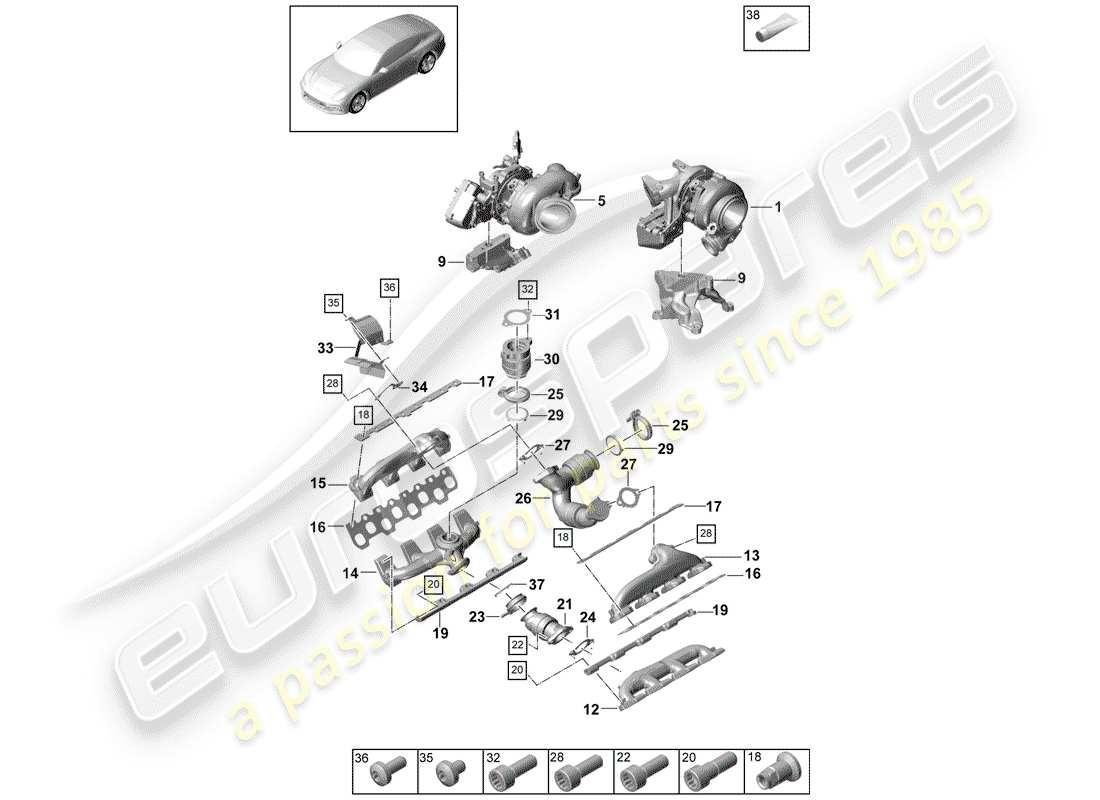 porsche panamera 971 (2020) exhaust gas turbocharger part diagram
