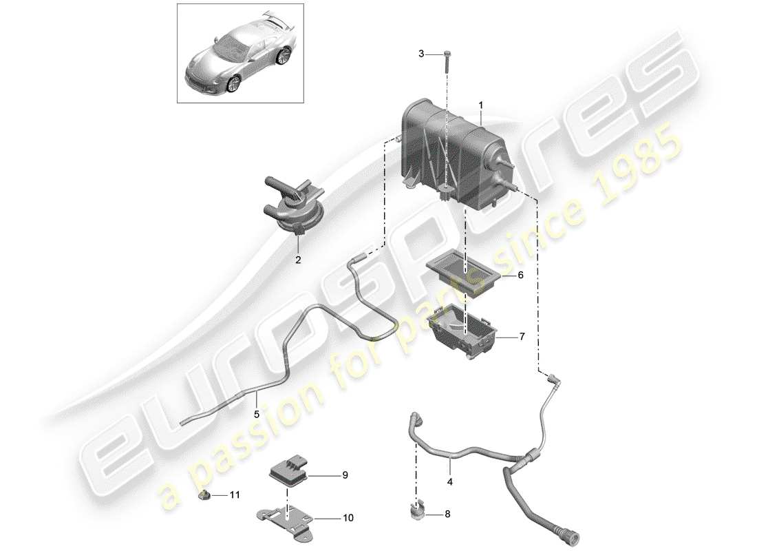 porsche 991r/gt3/rs (2019) evaporative emission canister part diagram