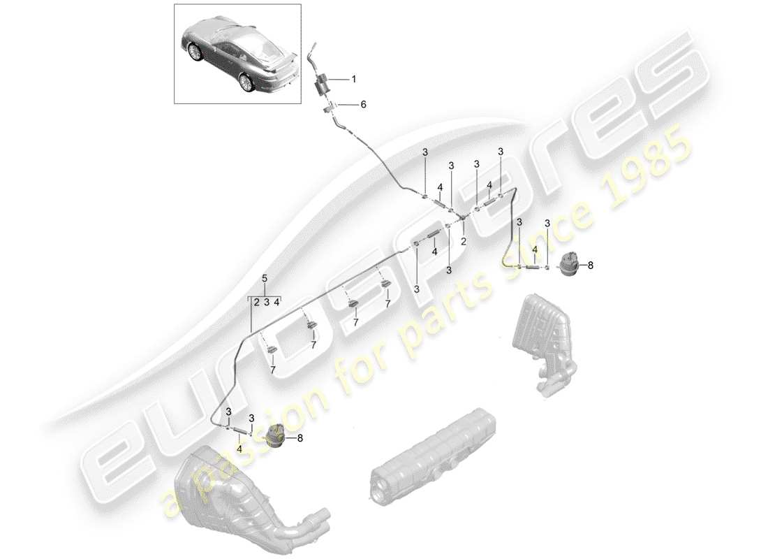 porsche 991r/gt3/rs (2019) exhaust system parts diagram