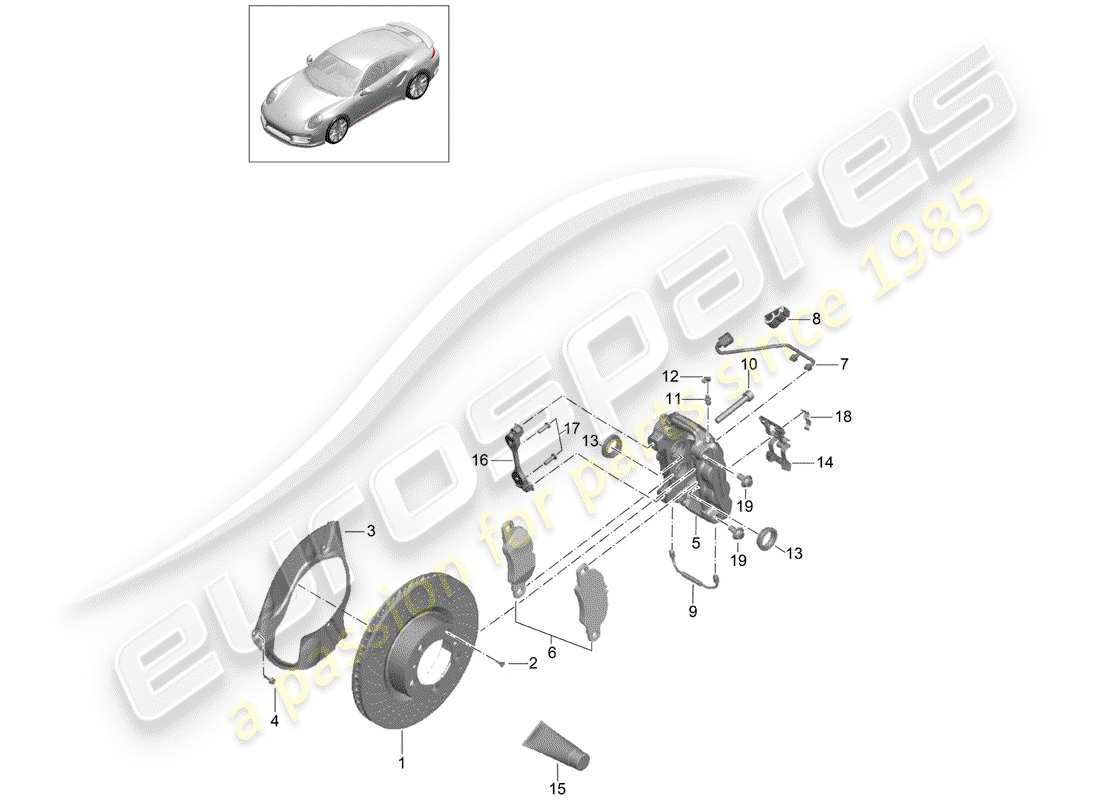 porsche 991 turbo (2016) disc brakes parts diagram