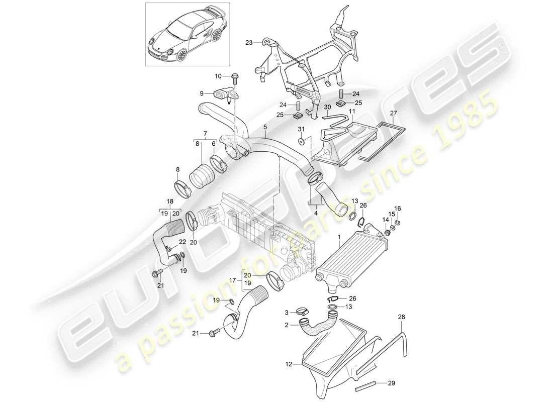 porsche 911 t/gt2rs (2012) turbocharging parts diagram