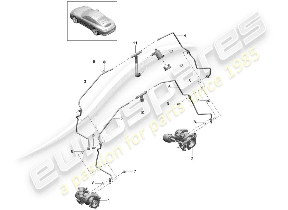 porsche 991 gen. 2 (2019) exhaust gas turbocharger part diagram