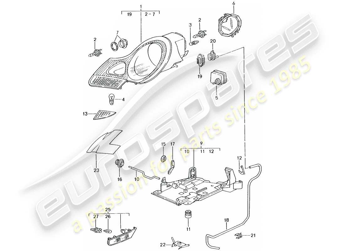 porsche 996 gt3 (2001) headlamp - turn signal repeater - d >> - mj 2001 part diagram