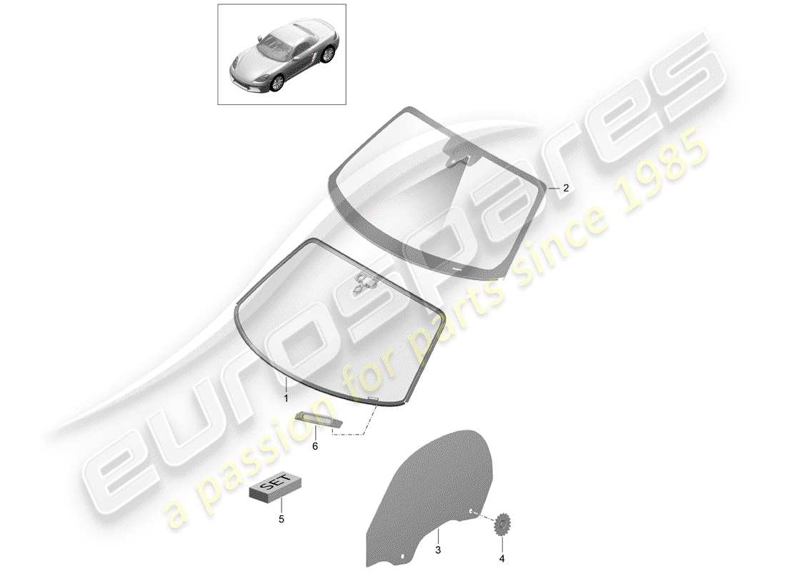 porsche 718 boxster (2019) windshield glass part diagram