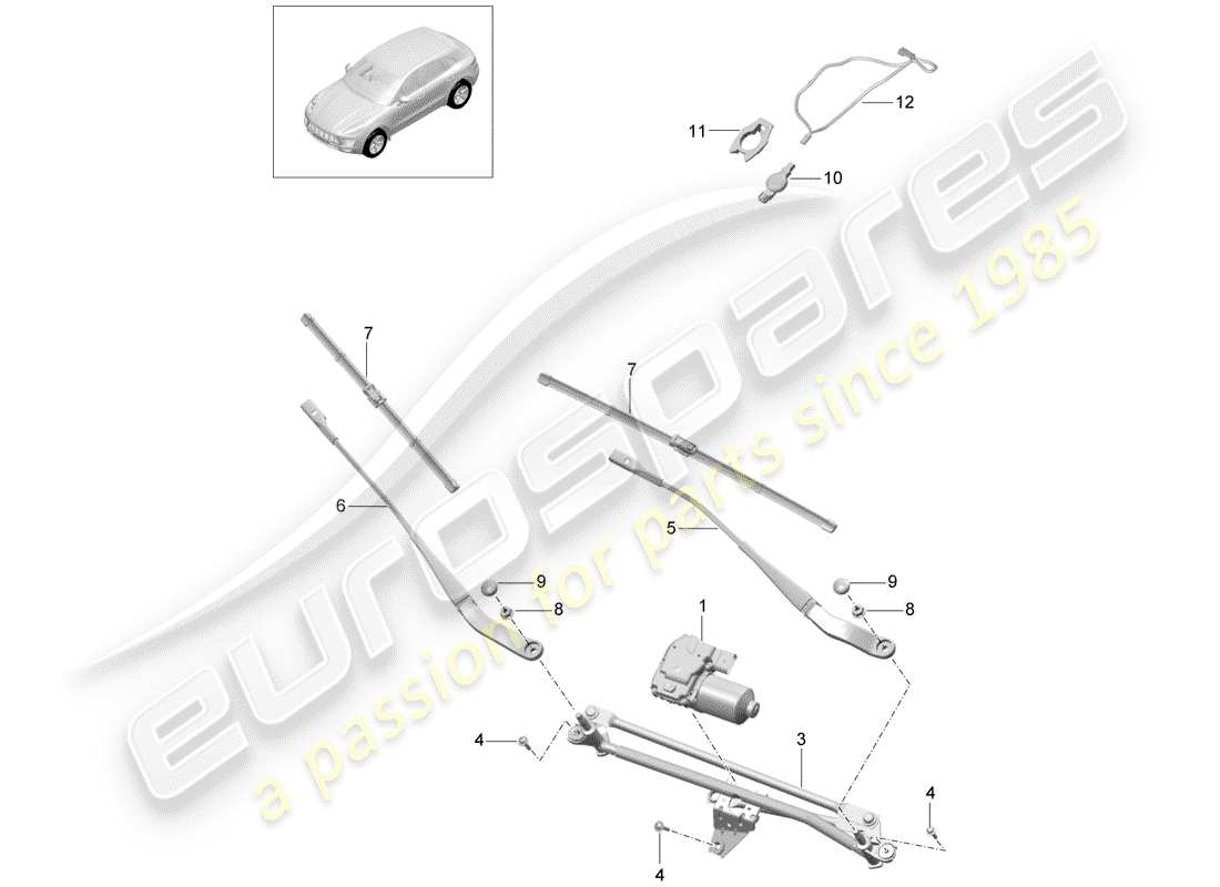 porsche macan (2017) windshield wiper system compl. part diagram