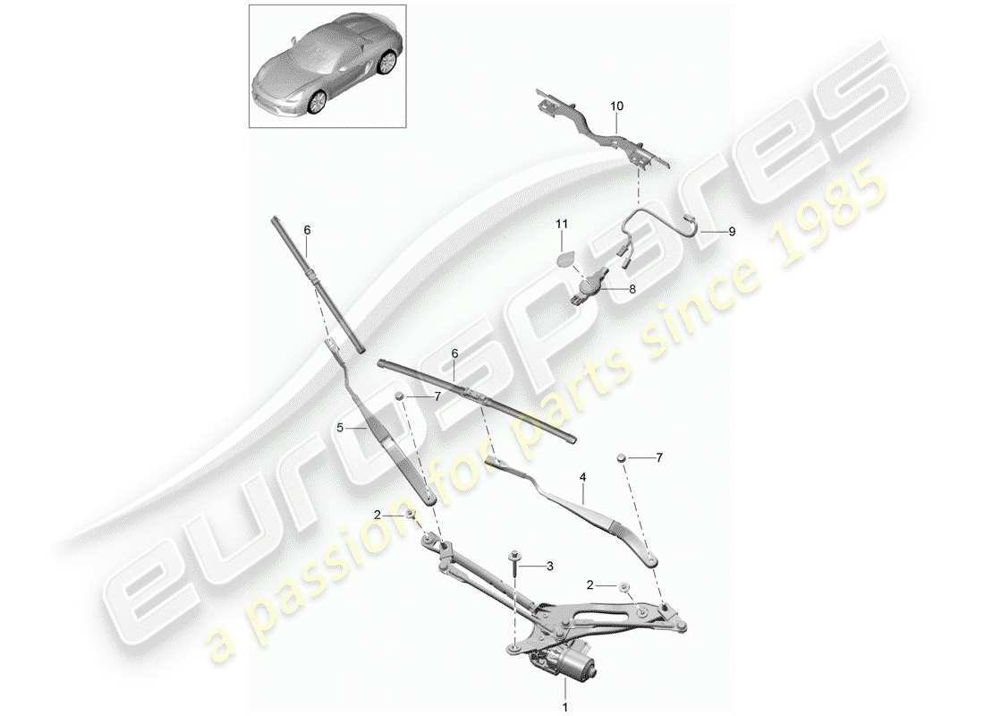 porsche 2016 windshield wiper system compl. part diagram