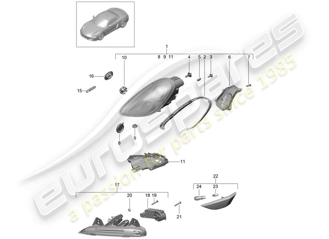 porsche boxster 981 (2015) headlamp parts diagram