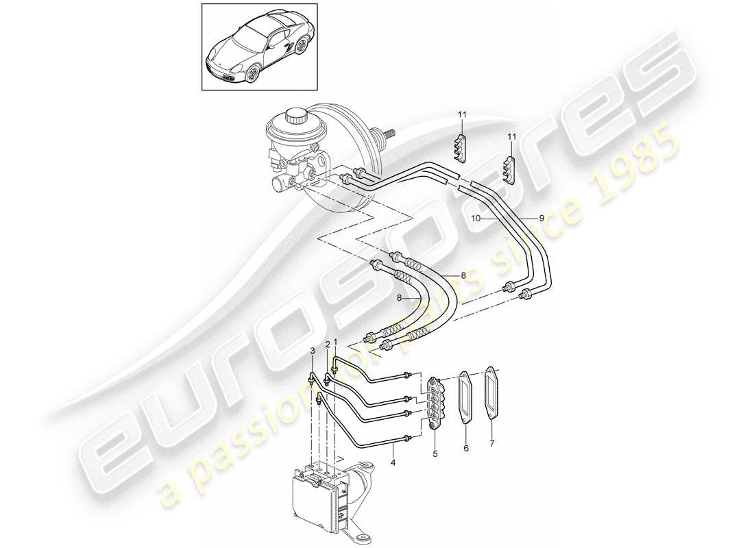 porsche cayman 987 (2012) brake lines part diagram
