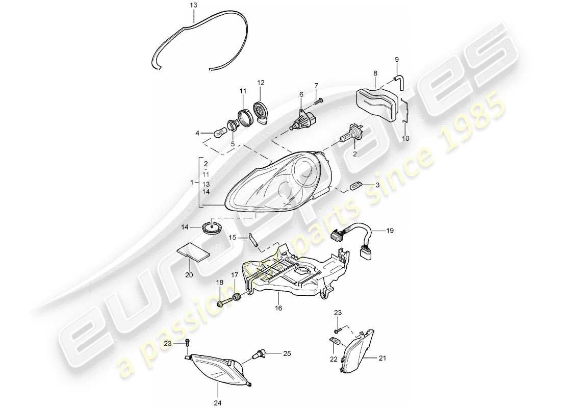 porsche cayenne (2005) headlamp part diagram