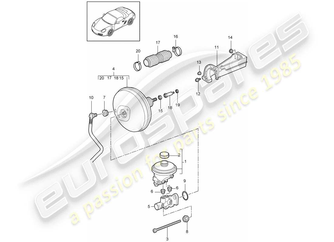 porsche boxster 987 (2012) brake master cylinder part diagram