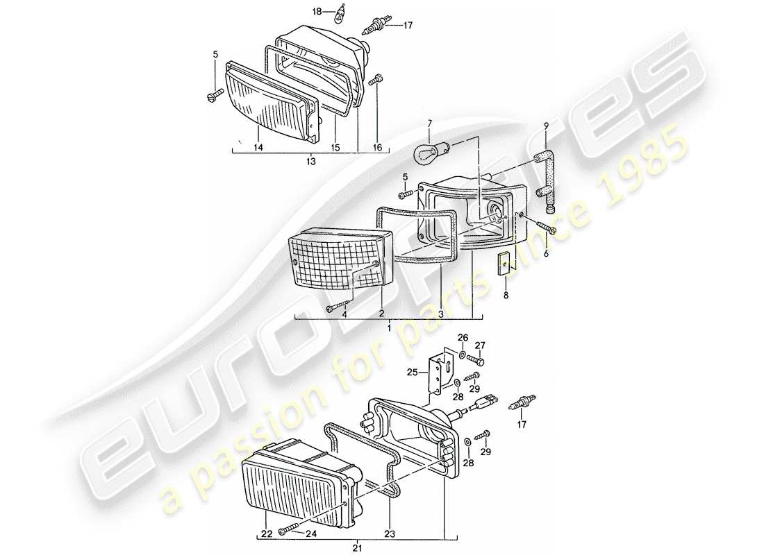 porsche 944 (1989) additional headlight - fog lights - turn signal part diagram