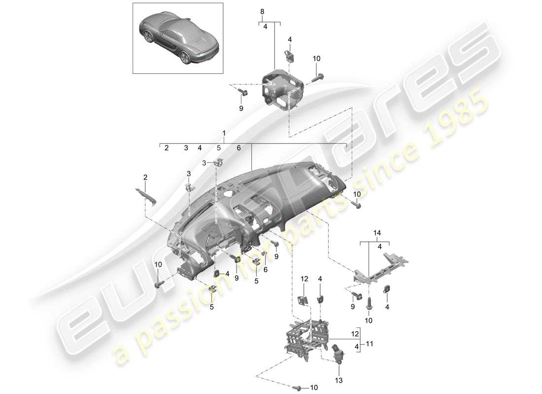 porsche boxster 981 (2012) dash panel trim part diagram