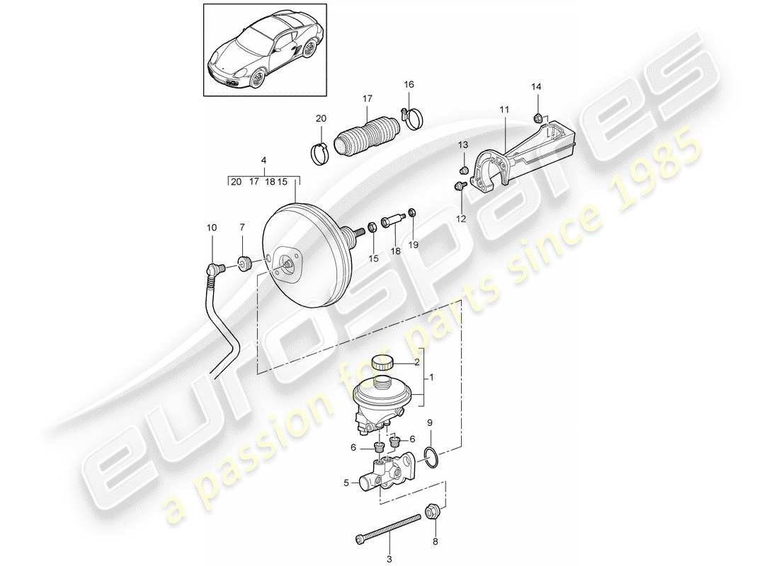 porsche cayman 987 (2009) brake master cylinder part diagram