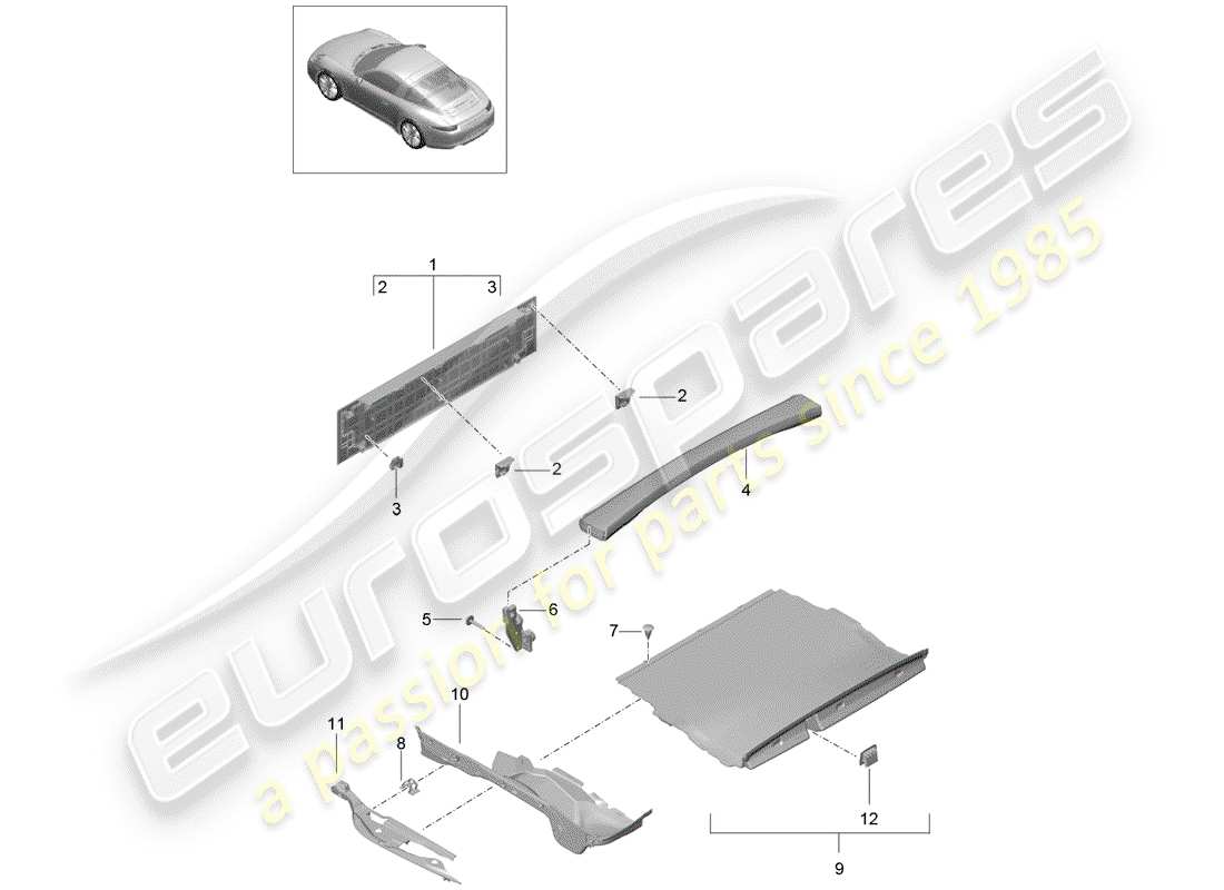 porsche 991 (2013) lining part diagram