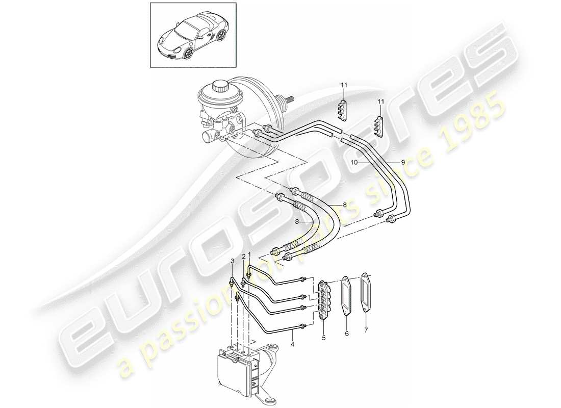 porsche boxster 987 (2009) brake lines parts diagram