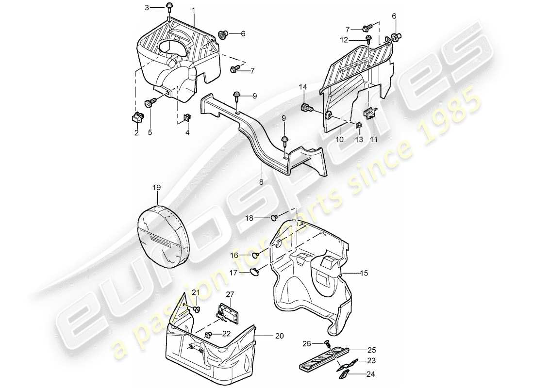 porsche 996 gt3 (2003) luggage compartment part diagram